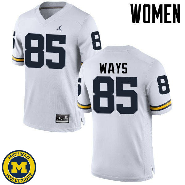 Women University of Michigan #85 Maurice Ways White Embroidery Football Jersey